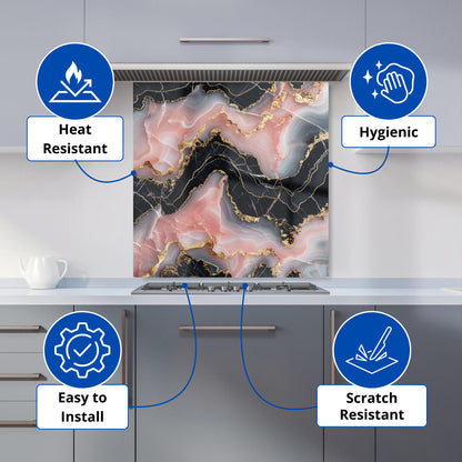 Baby Pink And Black Marble Effect Kitchen Splashback