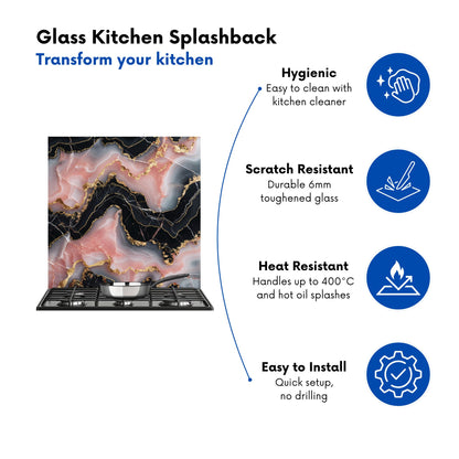 Baby Pink And Black Marble Effect Kitchen Splashback