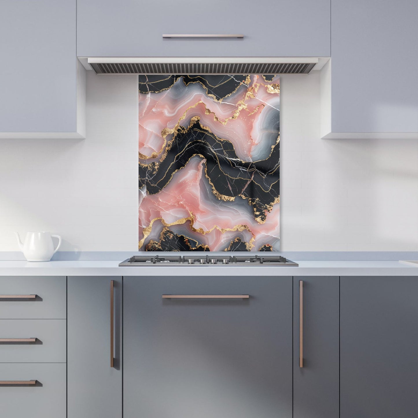 Baby Pink And Black Marble Effect Kitchen Splashback
