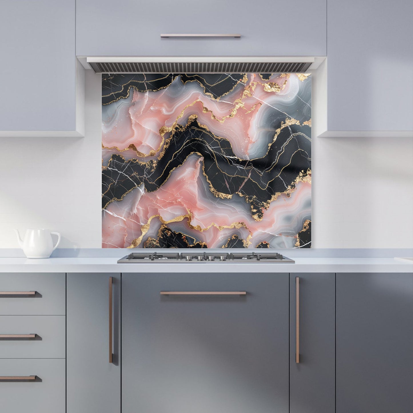Baby Pink And Black Marble Effect Kitchen Splashback