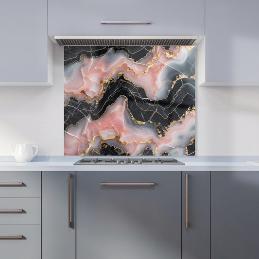 Baby Pink And Black Marble Effect Kitchen Splashback