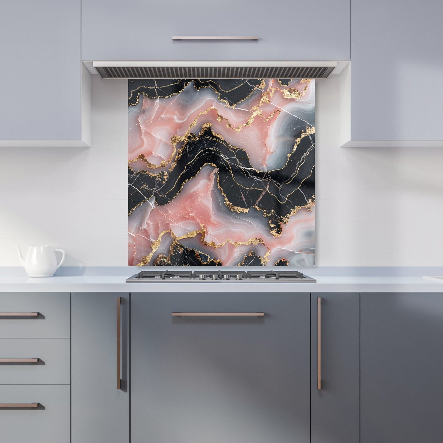 Baby Pink And Black Marble Effect Kitchen Splashback