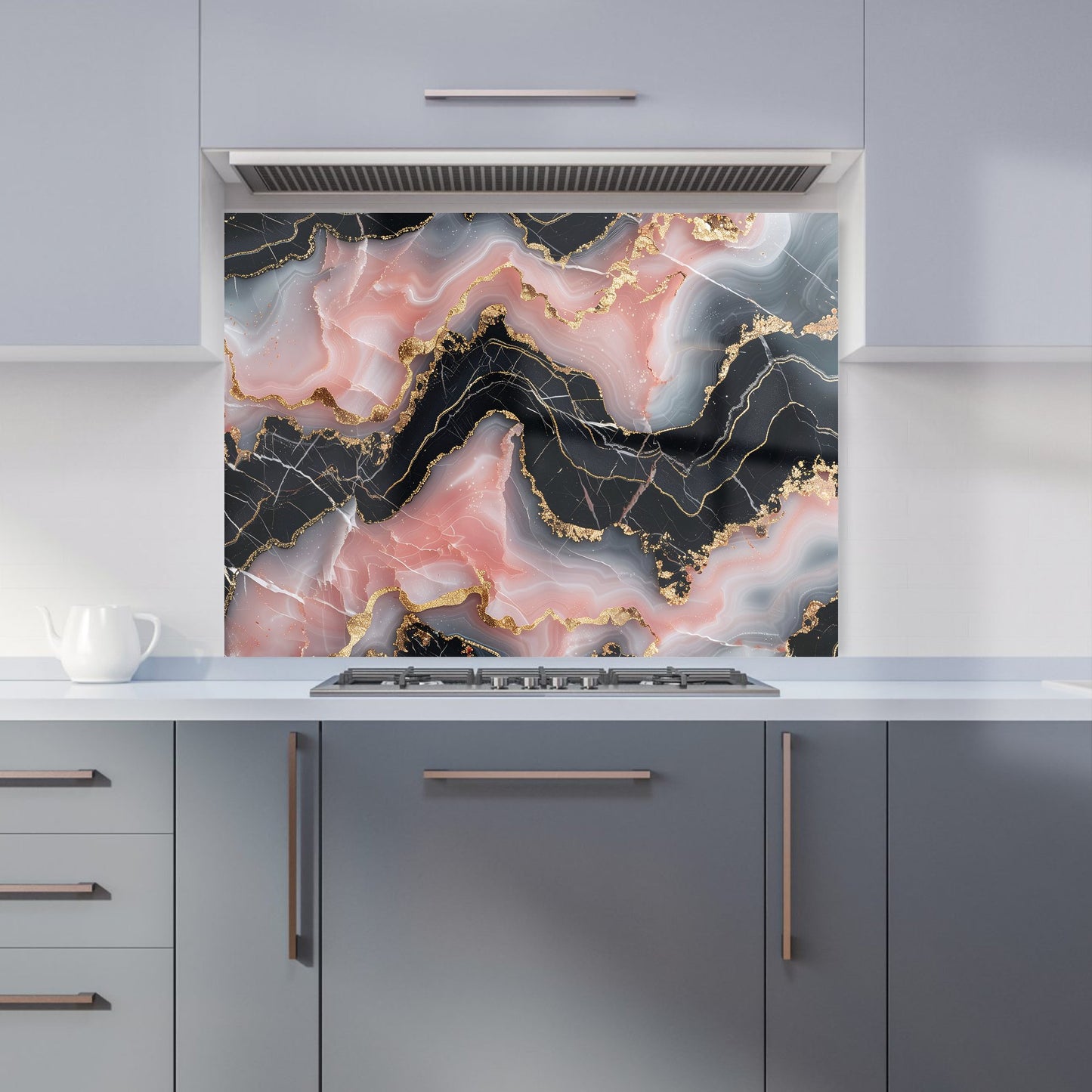 Baby Pink And Black Marble Effect Kitchen Splashback