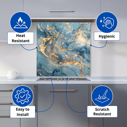 Azure And Gold Marble Effect Kitchen Splashback