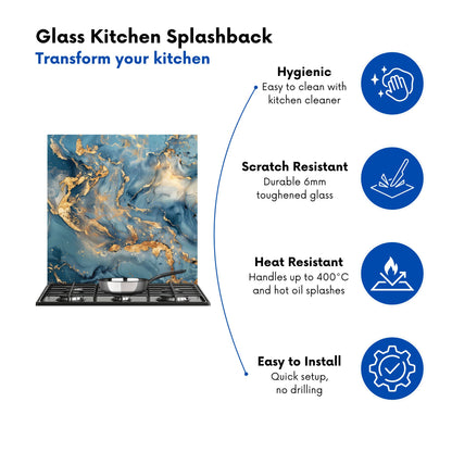 Azure And Gold Marble Effect Kitchen Splashback
