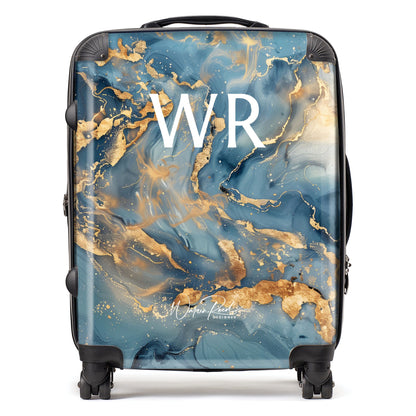Personalised Azure And Gold Marble Effect Initial Suitcase