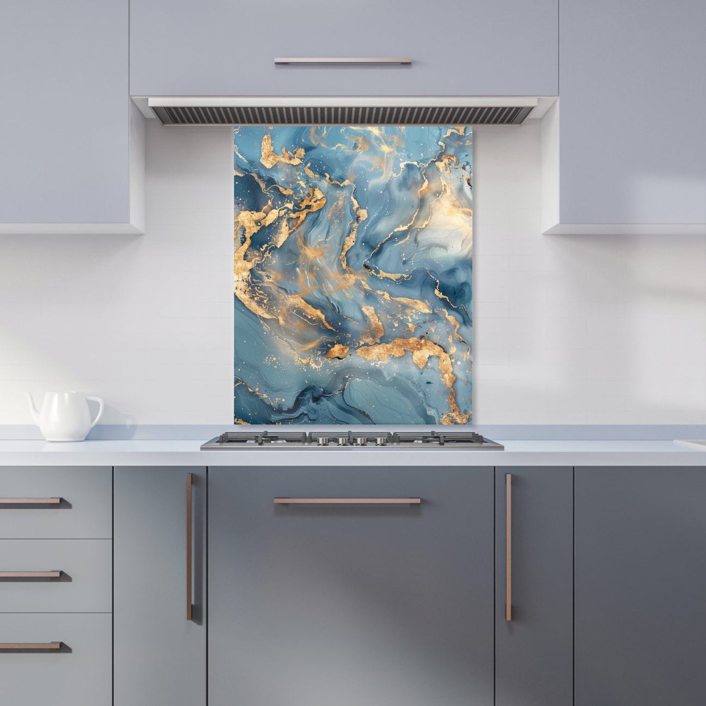 Azure And Gold Marble Effect Kitchen Splashback