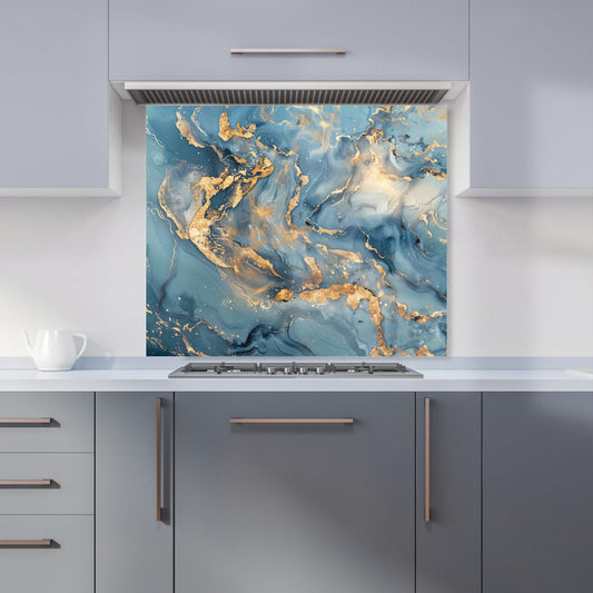 Azure And Gold Marble Effect Kitchen Splashback