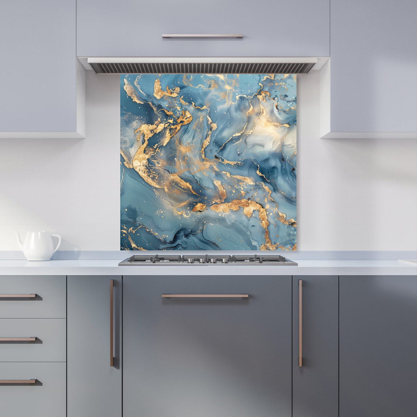 Azure And Gold Marble Effect Kitchen Splashback