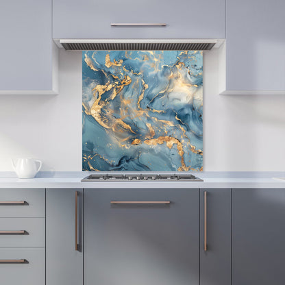 Azure And Gold Marble Effect Kitchen Splashback