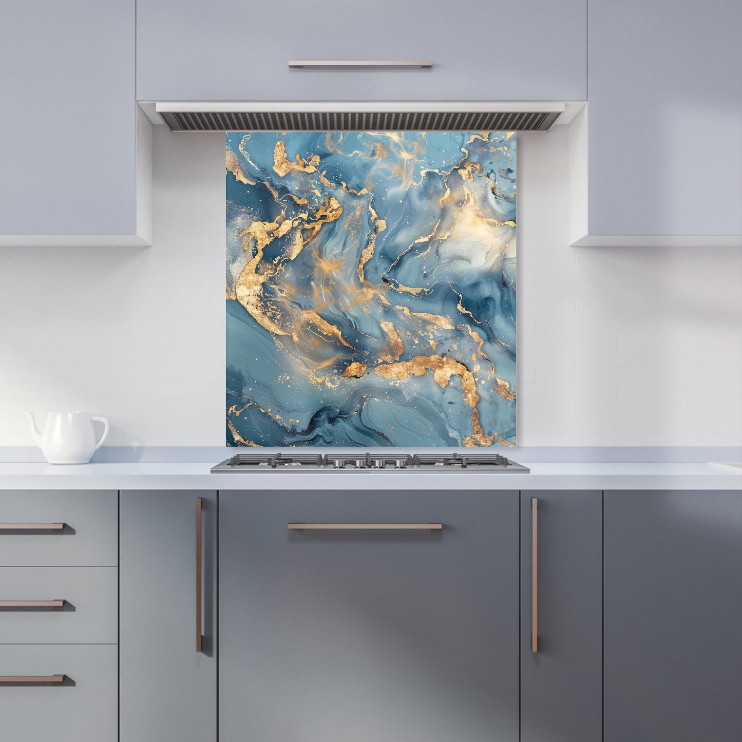Azure And Gold Marble Effect Kitchen Splashback