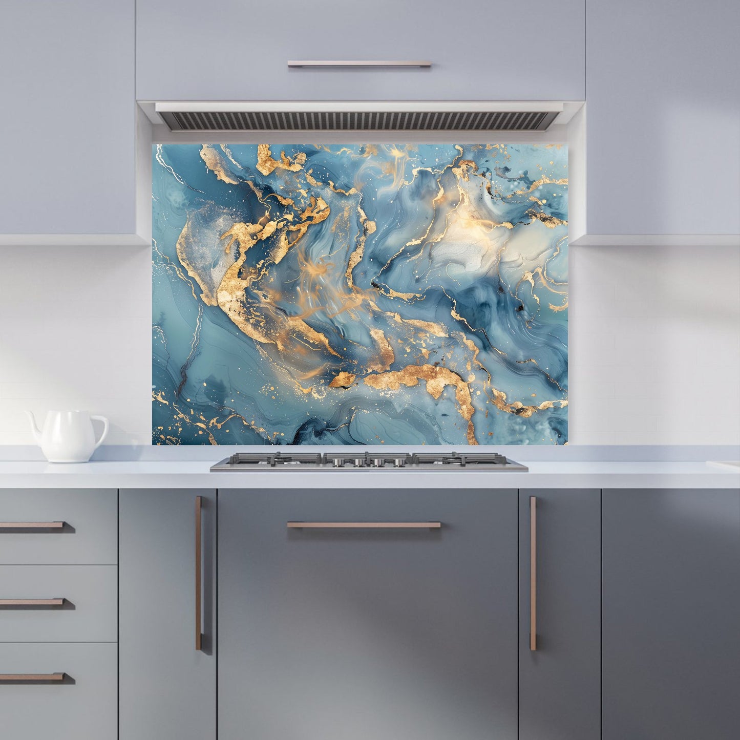Azure And Gold Marble Effect Kitchen Splashback