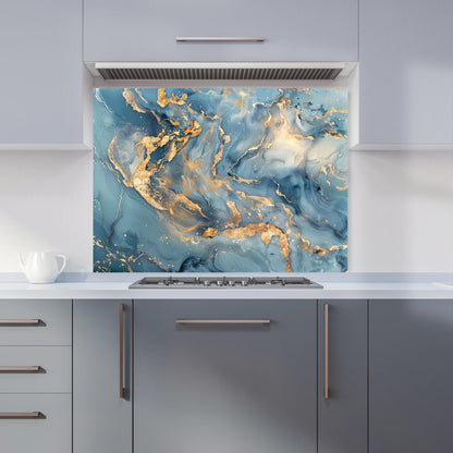 Azure And Gold Marble Effect Kitchen Splashback