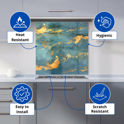 Gold And Azure Marble Effect Kitchen Splashback