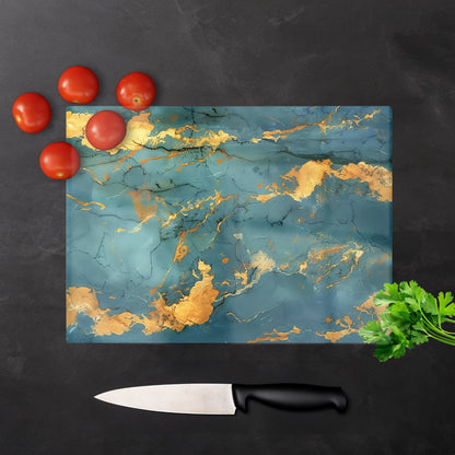 Gold And Azure Marble Effect Chopping Board