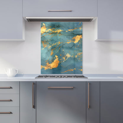 Gold And Azure Marble Effect Kitchen Splashback