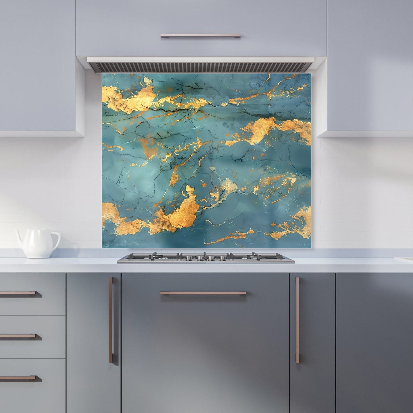 Gold And Azure Marble Effect Kitchen Splashback