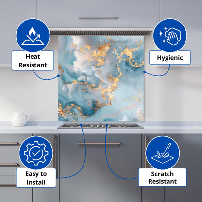 Blue And Gold Marble Effect Kitchen Splashback