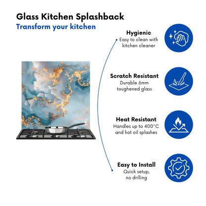 Blue And Gold Marble Effect Kitchen Splashback