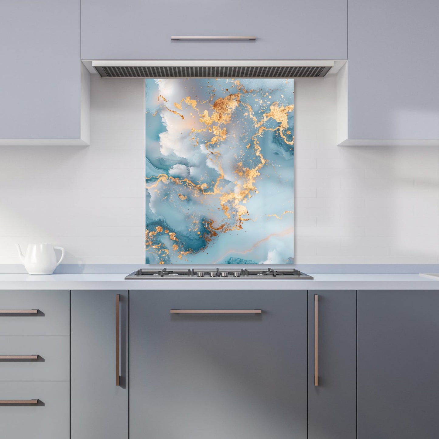 Blue And Gold Marble Effect Kitchen Splashback
