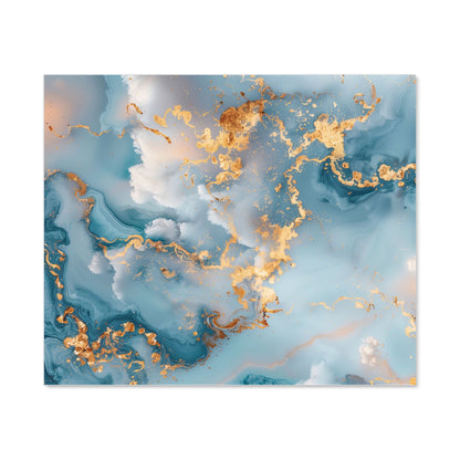 Blue And Gold Marble Effect Kitchen Splashback