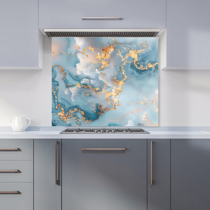 Blue And Gold Marble Effect Kitchen Splashback