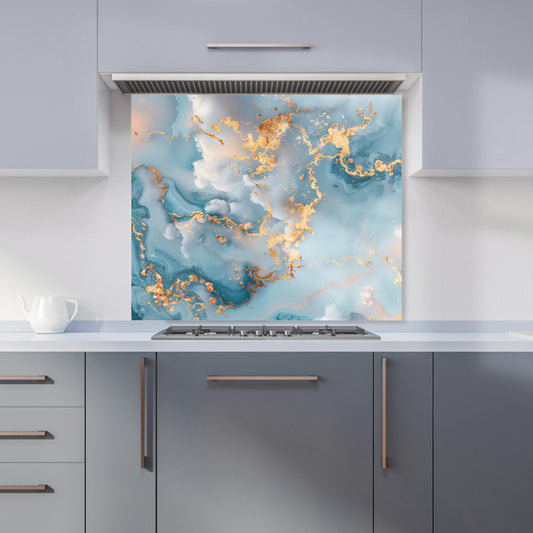 Blue And Gold Marble Effect Kitchen Splashback