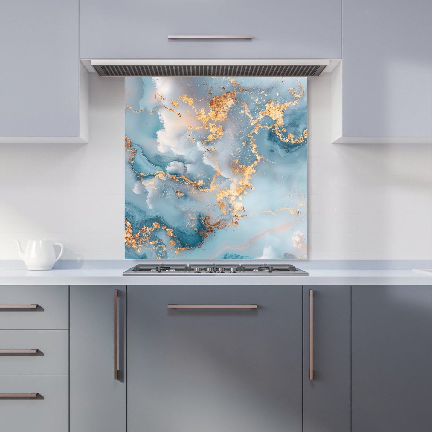 Blue And Gold Marble Effect Kitchen Splashback