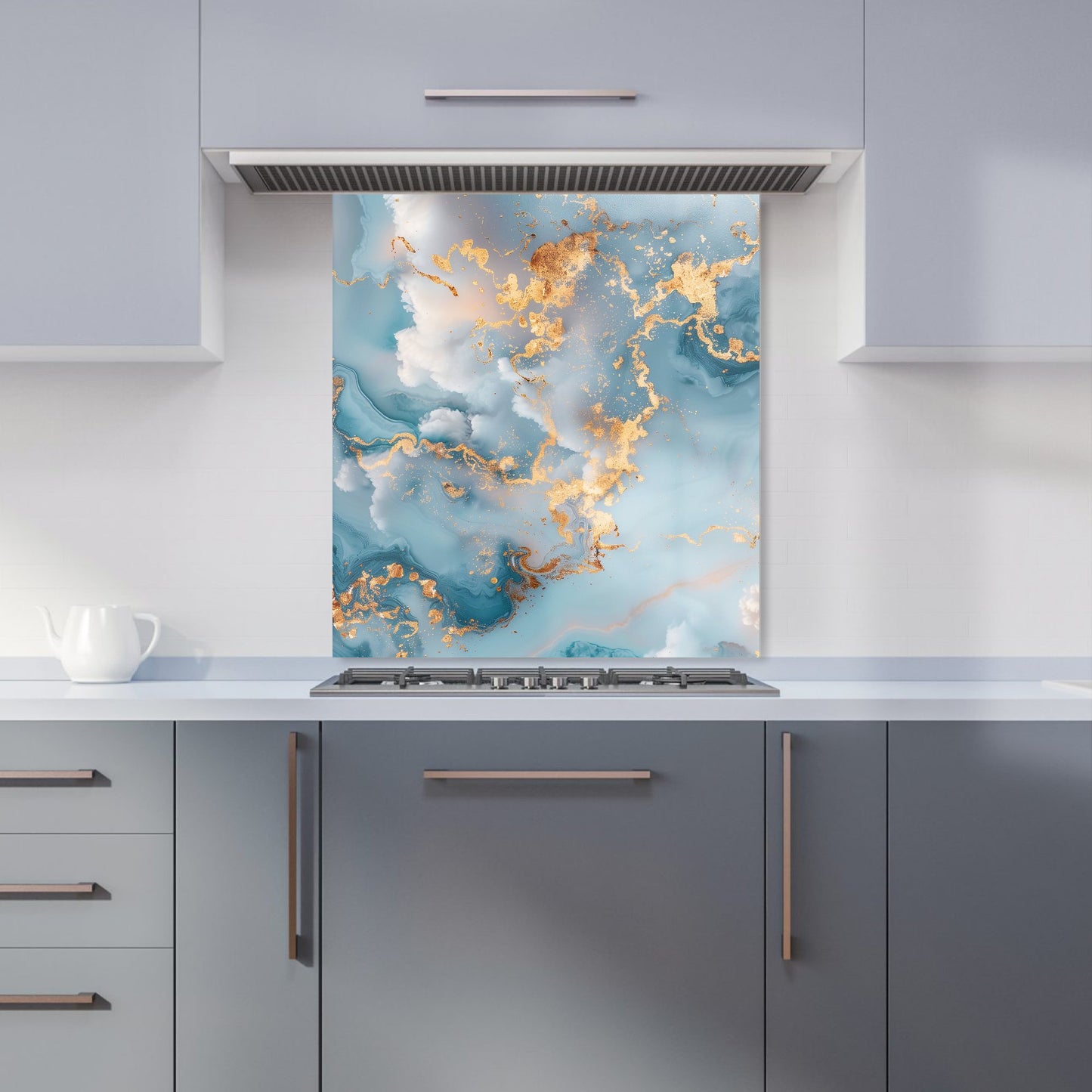 Blue And Gold Marble Effect Kitchen Splashback
