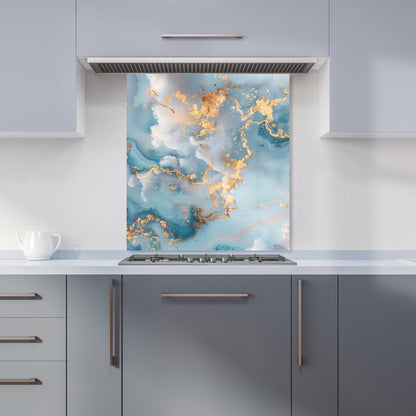 Blue And Gold Marble Effect Kitchen Splashback
