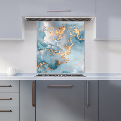 Blue And Gold Marble Effect Kitchen Splashback
