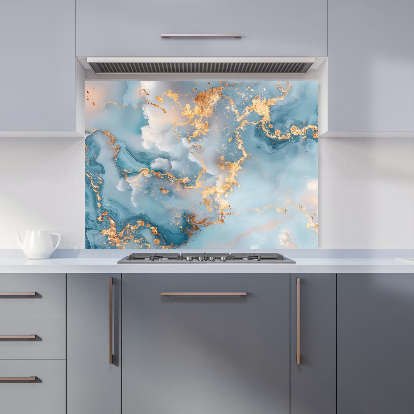 Blue And Gold Marble Effect Kitchen Splashback