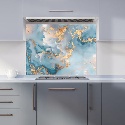 Blue And Gold Marble Effect Kitchen Splashback