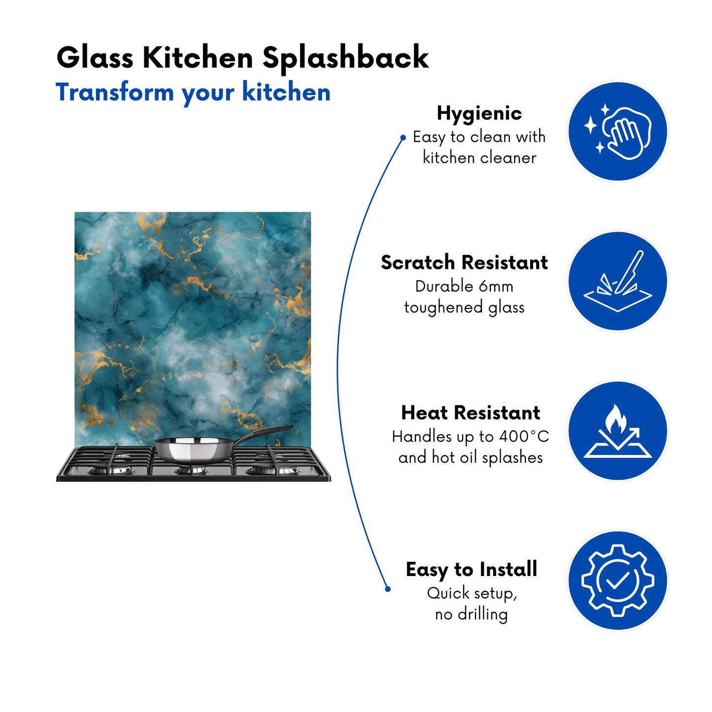 Gold And Blue Marble Effect Kitchen Splashback