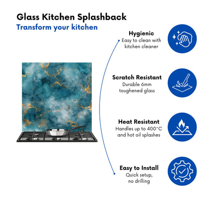 Gold And Blue Marble Effect Kitchen Splashback