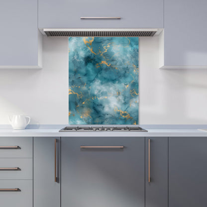 Gold And Blue Marble Effect Kitchen Splashback