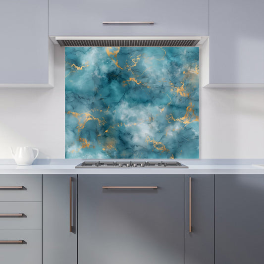Gold And Blue Marble Effect Kitchen Splashback