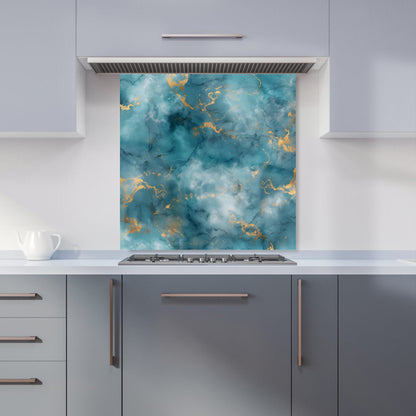 Gold And Blue Marble Effect Kitchen Splashback