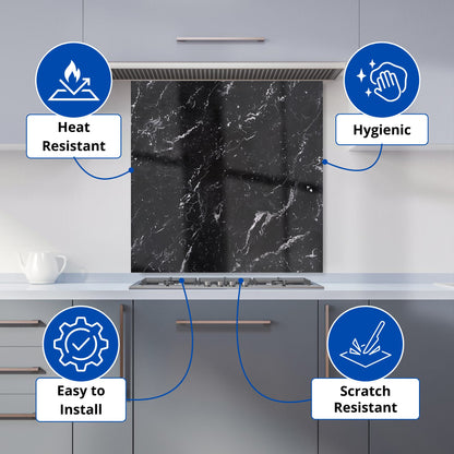 Polished Black Quartz Effect Kitchen Splashback