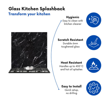 Polished Black Quartz Effect Kitchen Splashback