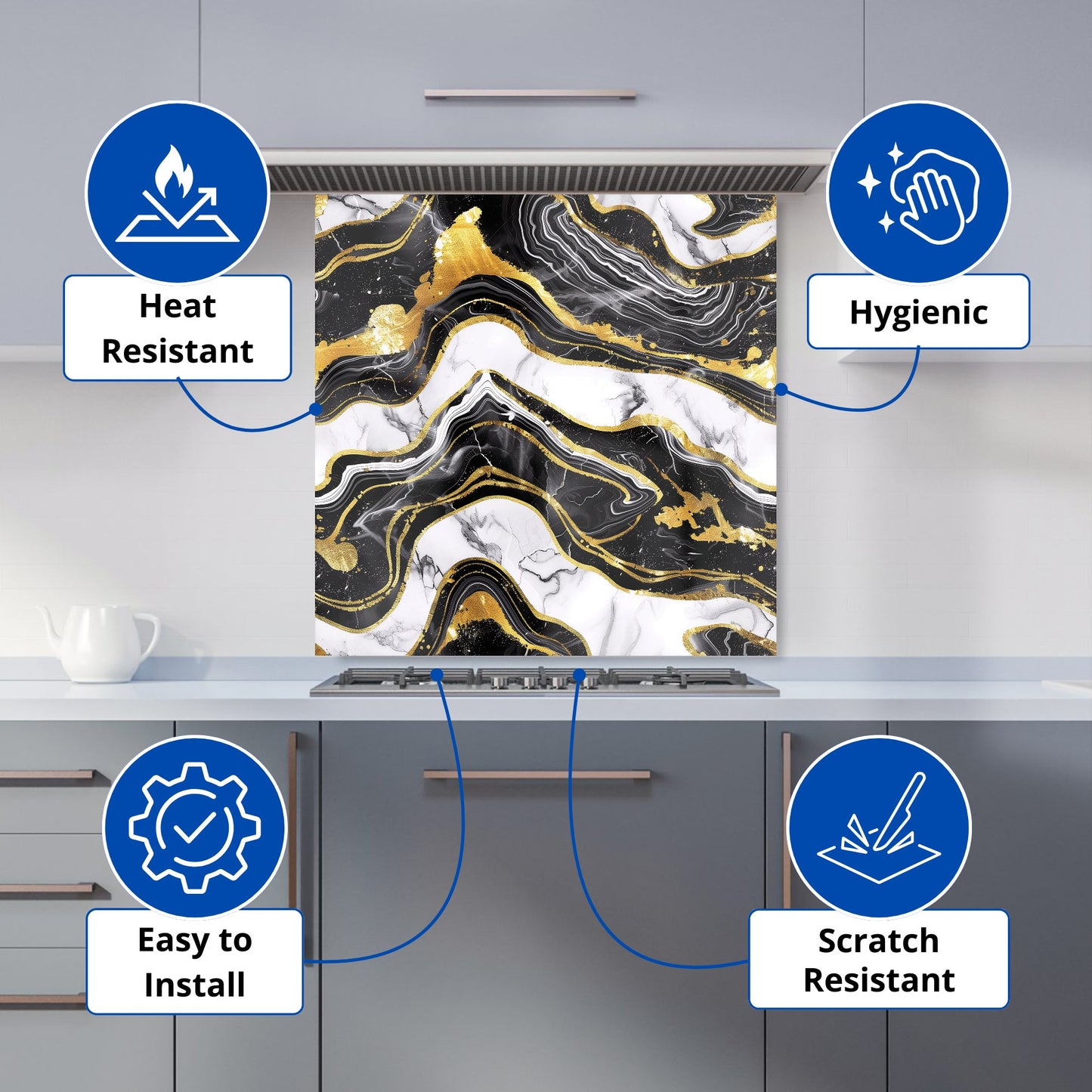 Black And Gold Marble Effect Kitchen Splashback