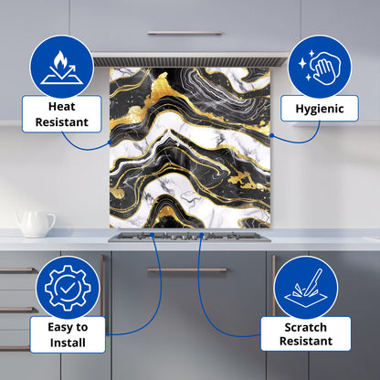 Black And Gold Marble Effect Kitchen Splashback