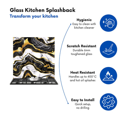Black And Gold Marble Effect Kitchen Splashback