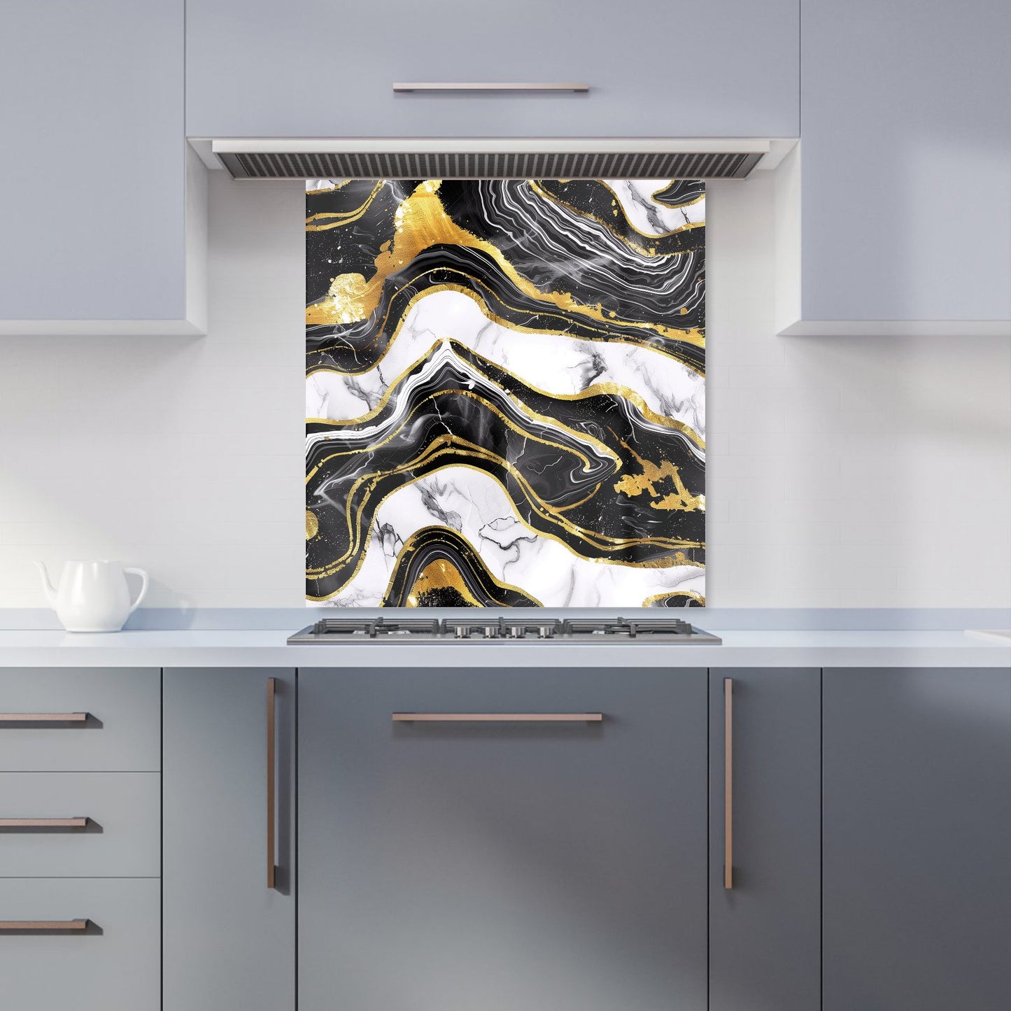 Black And Gold Marble Effect Kitchen Splashback