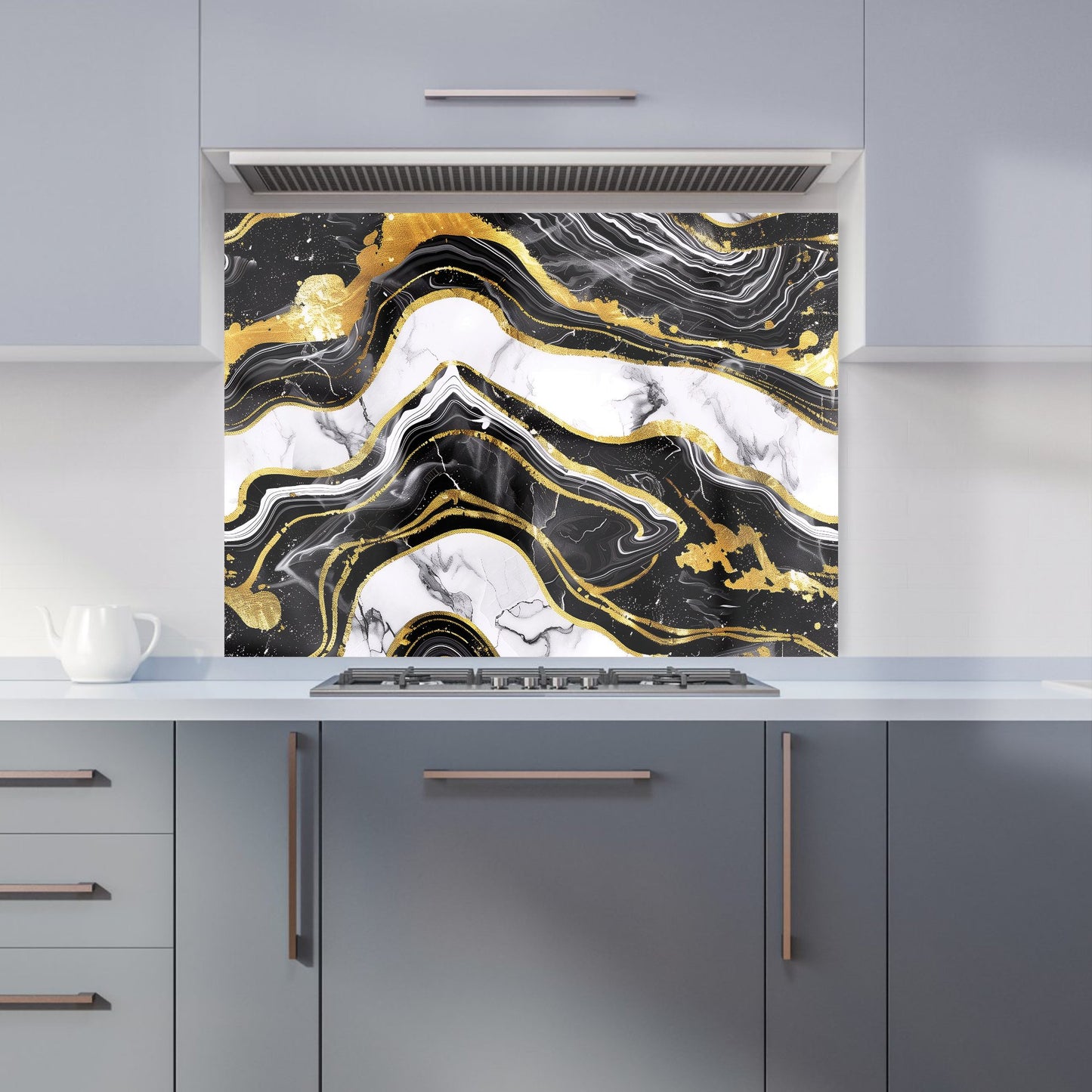 Black And Gold Marble Effect Kitchen Splashback