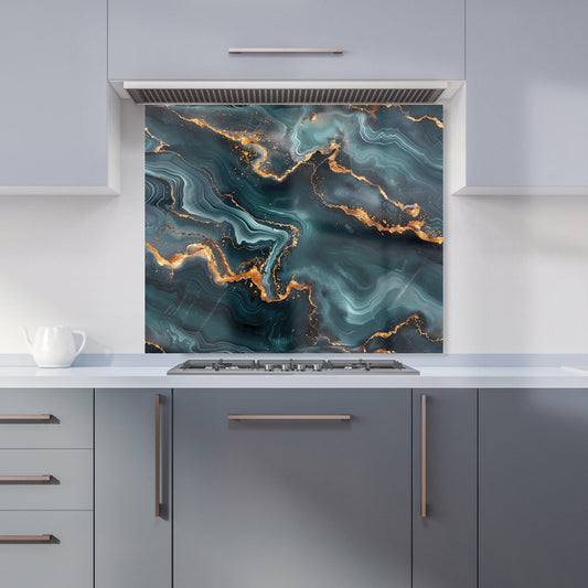 Gold, Blue Marble Effect Kitchen Splashback