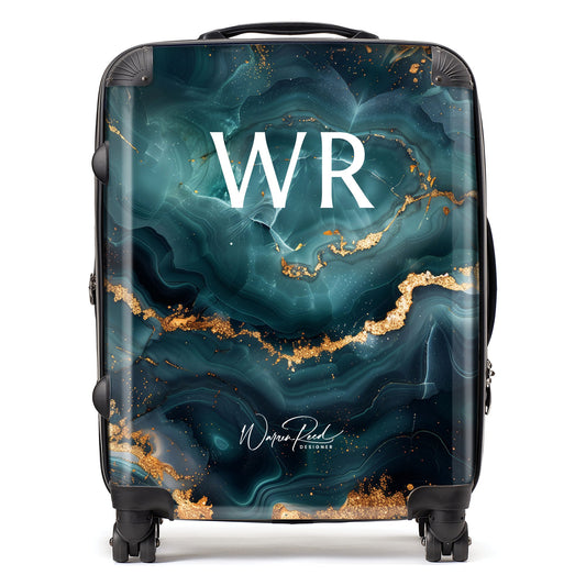 WR01059 Personalised Blue, Gold Marble Effect Initial Suitcase
