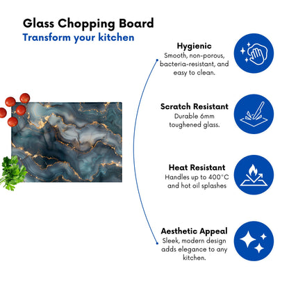Blues And Gold Marble Effect Chopping Board