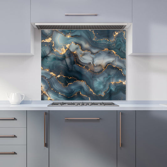 Blues And Gold Marble Effect Kitchen Splashback