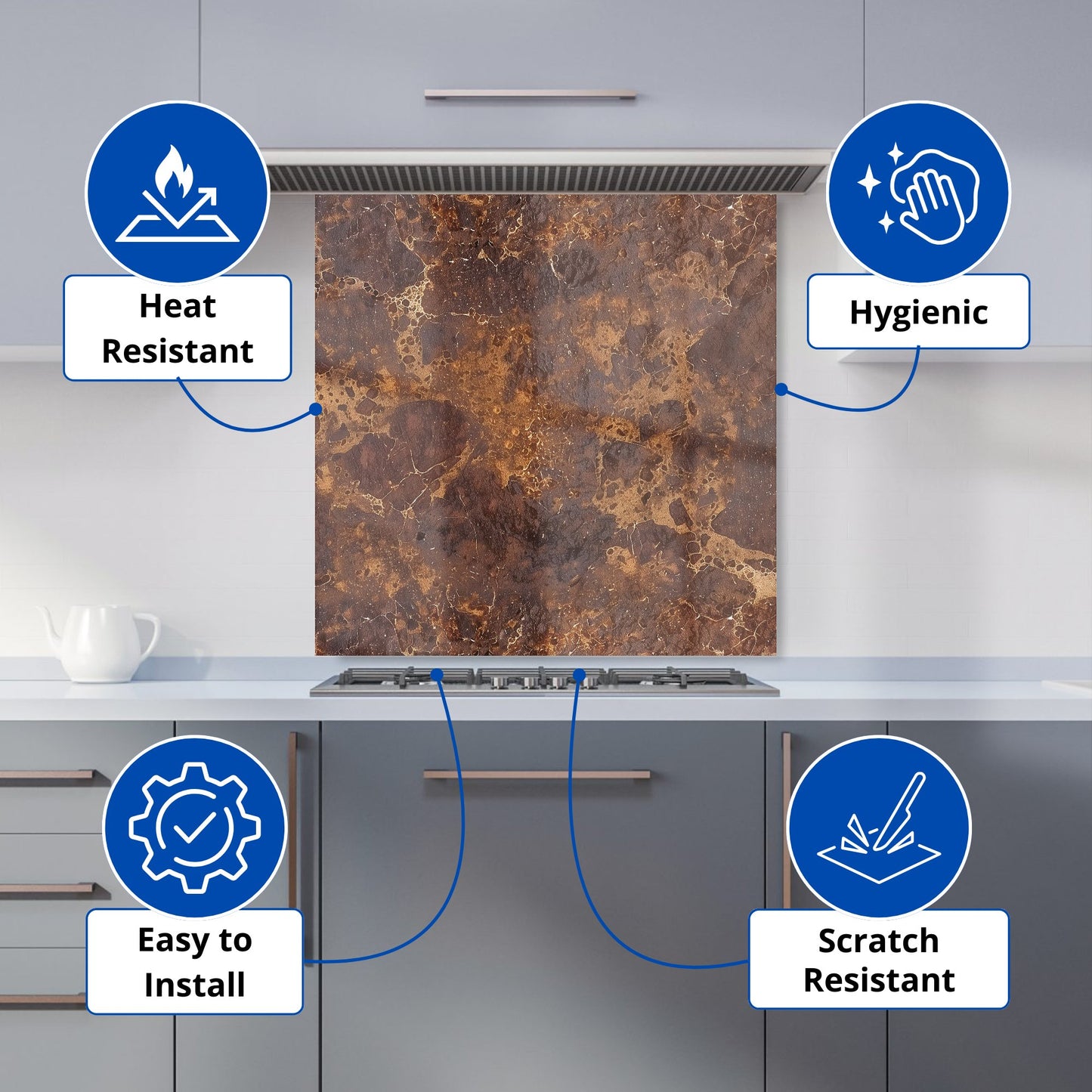 Brown Quartz Effect Kitchen Splashback